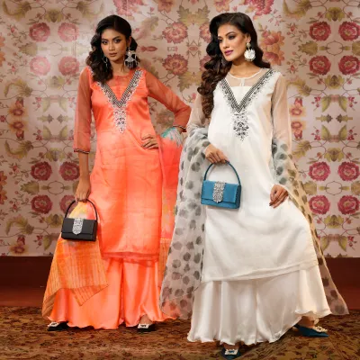 NOOR | Stitched 3 Pc | White | Size-L